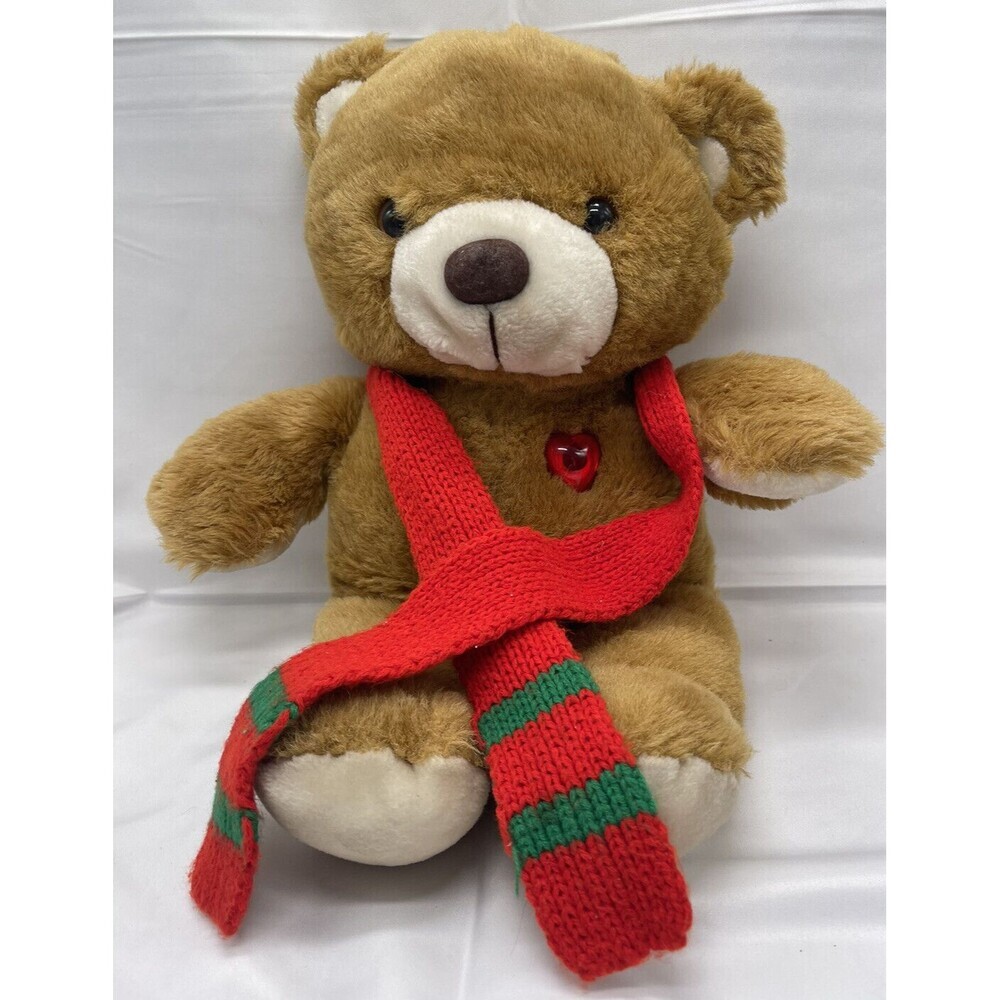 VINTAGE 1986 IPM BROWN MUSICAL CHRISTMAS TEDDY BEAR SCARF STUFFED ANIMAL  16"